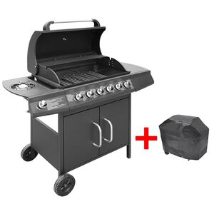 vidaXL Grelhador/barbecue a g&aacute;s 6+1 queimadores preto