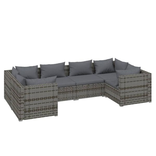 vidaXL 6 pcs conjunto lounge de jardim c/ almofadões vime PE cinzento