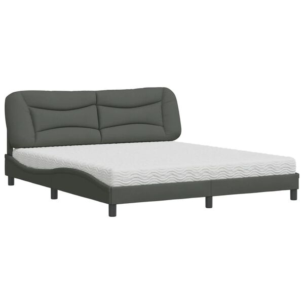 vidaXL Cama com colch&atilde;o Hvar 180x200 cm tecido cinzento-escuro