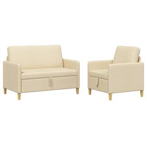 vidaXL Conjunto de Sof&aacute; com Armazenamento 2 unid. Creme Poli&eacute;ster