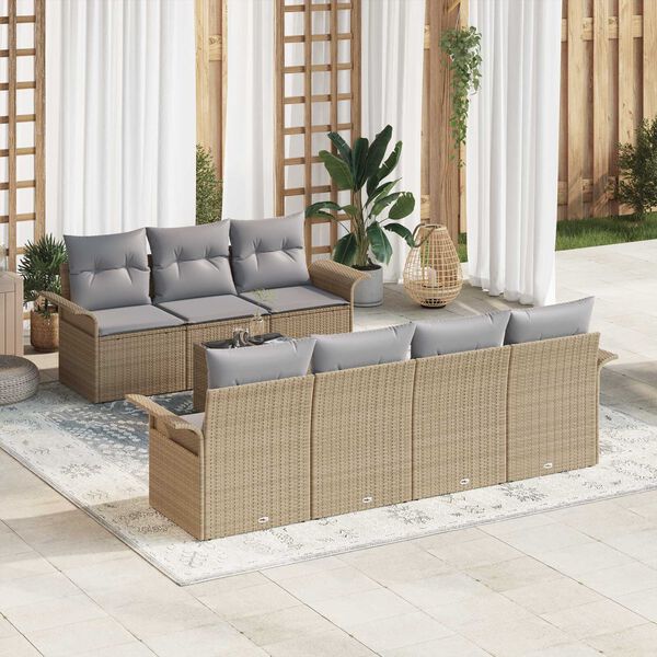 vidaXL Conjunto de Sof&aacute; de Jardim 8 pcs Bege e Cinza vime PE