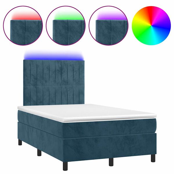 vidaXL Cama box spring c/ colch&atilde;o/LED 120x200 cm veludo azul-escuro
