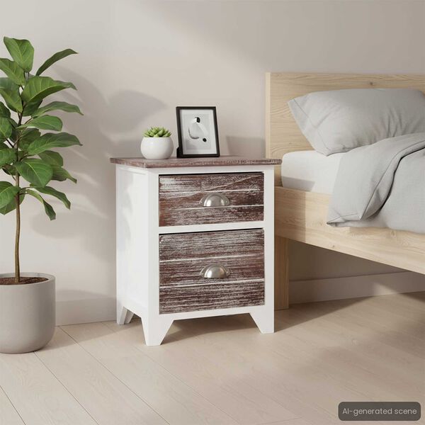 vidaXL Mesa de cabeceira 38x28x45 cm madeira paulownia castanho/branco