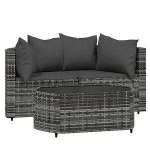 vidaXL 3 pcs conjunto lounge de jardim c/ almofad&otilde;es vime PE cinzento