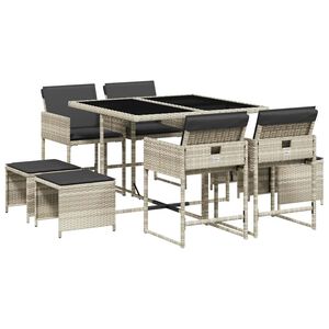 vidaXL 9 pcs conjunto de jantar p/ jardim c/ almofad&otilde;es cinzento claro