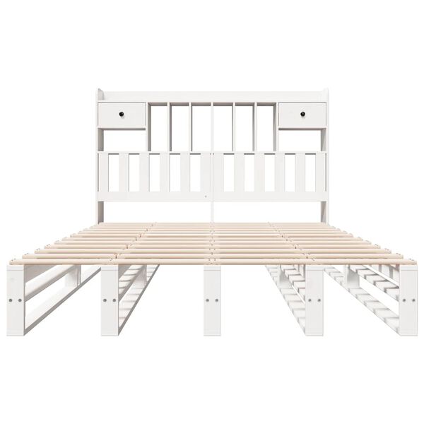vidaXL Cama com estante sem colch&atilde;o 140x200 cm pinho maci&ccedil;o branco