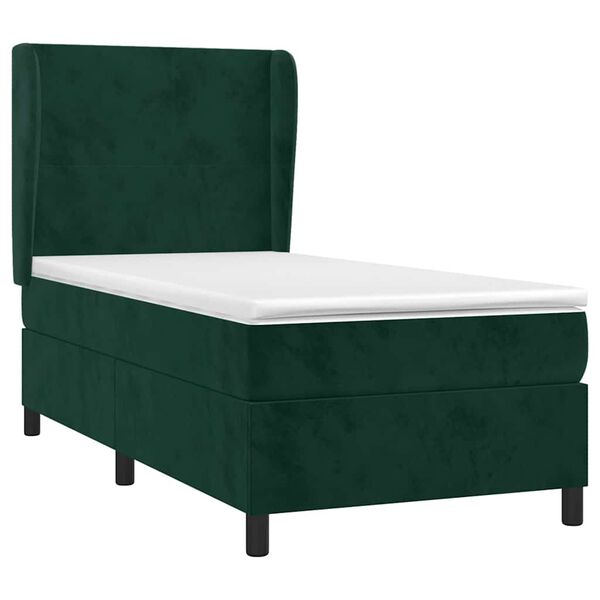 vidaXL Cama com molas/colch&atilde;o 100x200 cm veludo verde-escuro
