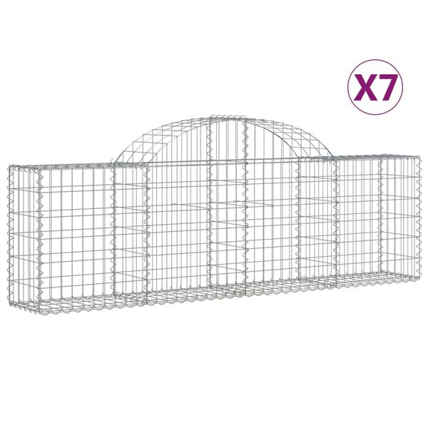 vidaXL Cestos gabi&atilde;o arqueados 7 pcs 200x30x60/80 cm ferro galvanizado