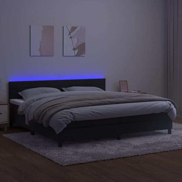 vidaXL Cama box spring c/ colchão/LED 200x200 cm veludo preto