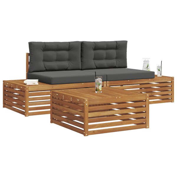 vidaXL Conjunto de Sof&aacute;s para Exterior 3 Pe&ccedil;a Natural e Antracite