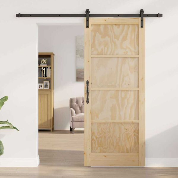 vidaXL Porta Deslizante Natural e Preto 83 x 202 cm