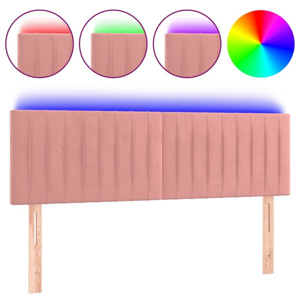 vidaXL Cabeceira de cama c/ luzes LED veludo 144x5x78/88 cm rosa