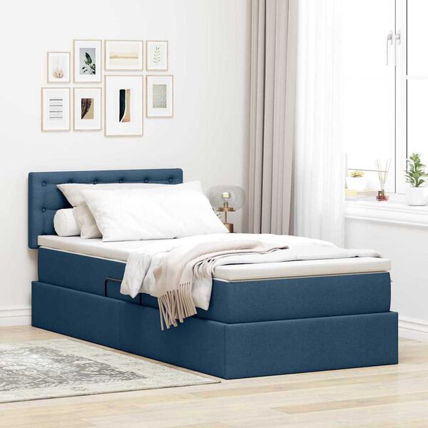 vidaXL Cama com arruma&ccedil;&atilde;o e LED com colch&atilde;o Azul 90 x 190 cm tecido