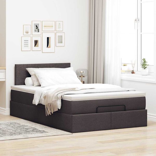vidaXL Estrutura de cama otomana com colch&atilde;o 120x190cm castanho escuro