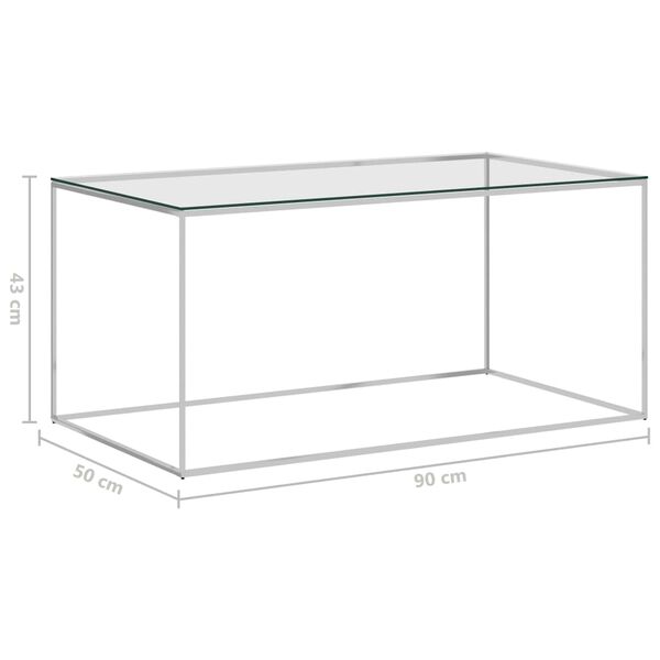 vidaXL Mesa de centro 90x50x43 cm a&ccedil;o inoxid&aacute;vel prateado e vidro