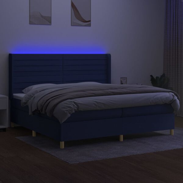 vidaXL Cama box spring c/ colch&atilde;o e LED 200x200 cm tecido azul