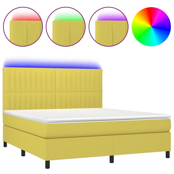 vidaXL Cama box spring c/ colch&atilde;o e LED 180x200 cm tecido verde