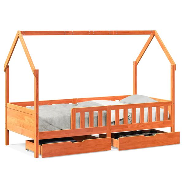vidaXL Estrutura de cama infantil c/ gavetas 90x190 cm pinho maciço