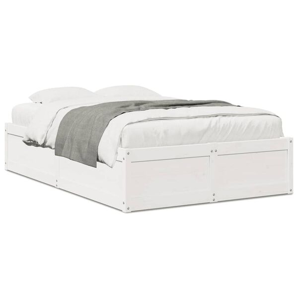 vidaXL Cama sem colch&atilde;o 135x190 cm madeira de pinho maci&ccedil;a branco