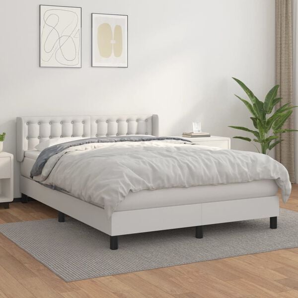 vidaXL Cama com molas/colch&atilde;o 140x200 cm couro artificial branco