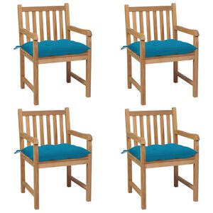 vidaXL Cadeiras de jardim c/ almofad&otilde;es azul-claro 4 pcs teca maci&ccedil;a