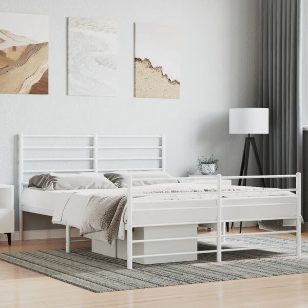 vidaXL Estrutura de cama com cabeceira e p&eacute;s 120x190 cm metal branco
