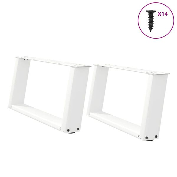 vidaXL P&eacute;s para mesa de centro em formato de U, 2 pe&ccedil;as, branco, 60x(30-31) cm, a&ccedil;o