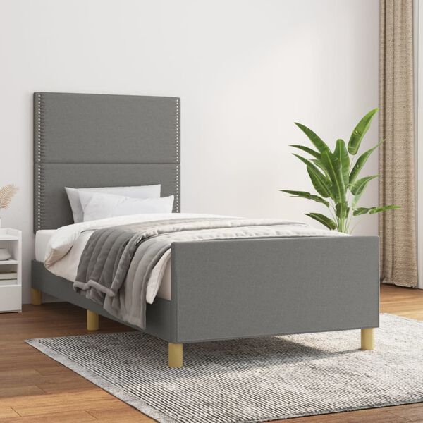 vidaXL Estrutura de cama sem colch&atilde;o 90x190 cm tecido cinzento-escuro