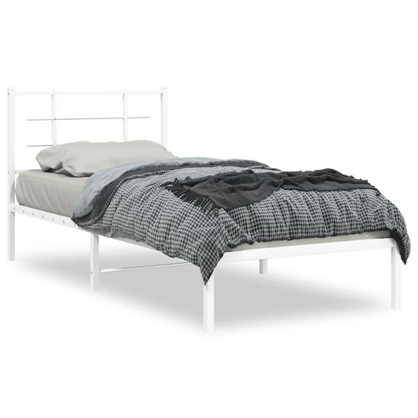 vidaXL Estrutura de cama com cabeceira 90x200 cm metal branco