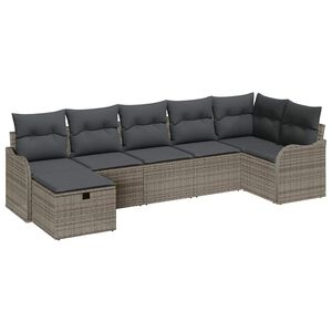 vidaXL Conjunto de Sof&aacute; de Jardim 7 pcs Cinzeto Rattan Sint&eacute;tico