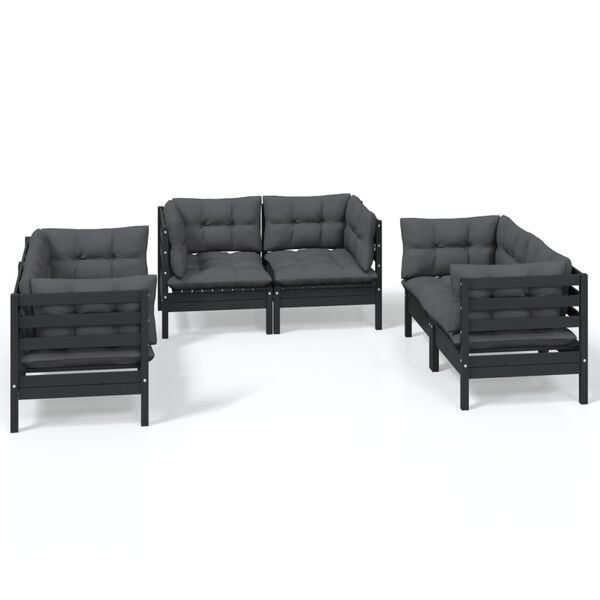 vidaXL 6 pcs conjunto lounge de jardim c/ almofad&otilde;es pinho maci&ccedil;o