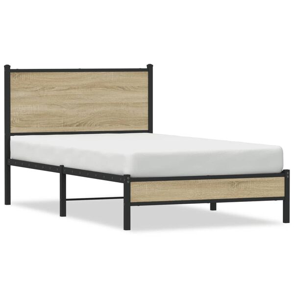 vidaXL Estrutura de cama sem colch&atilde;o 100x200 cm metal carvalho sonoma