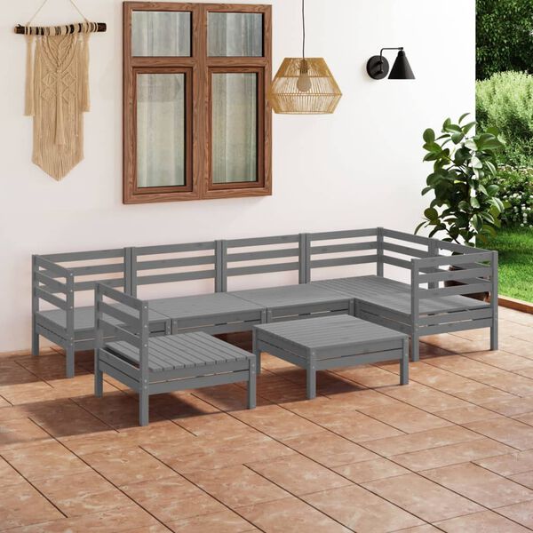 vidaXL 7 pcs conjunto lounge de jardim pinho maci&ccedil;o cinzento