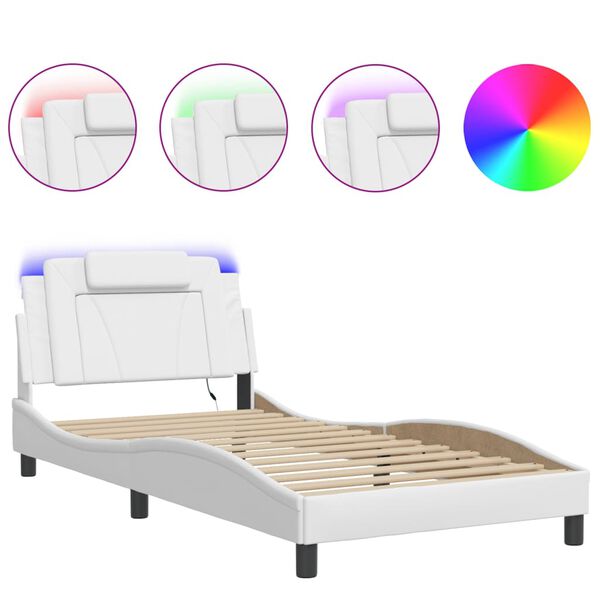 vidaXL Estrutura de cama Viana com LED sem colch&atilde;o 100x203 cm branco