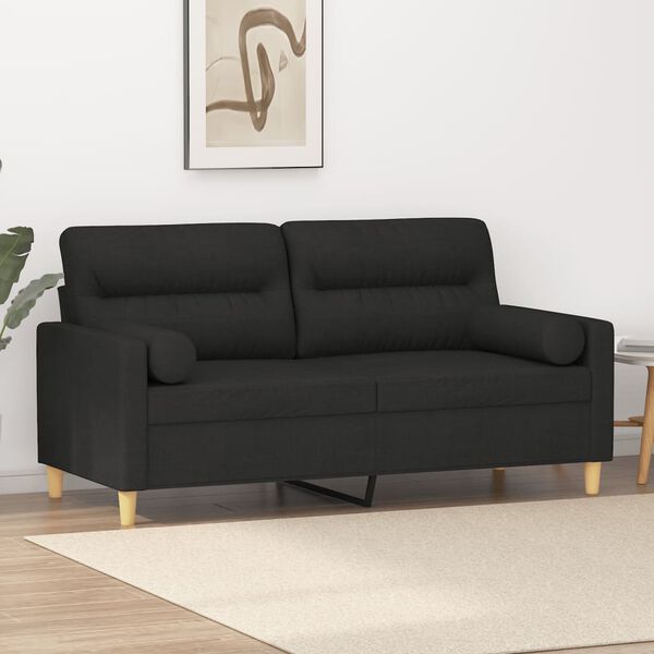 vidaXL Sof&aacute; 2 lugares + almofadas decorativas 140 cm tecido preto