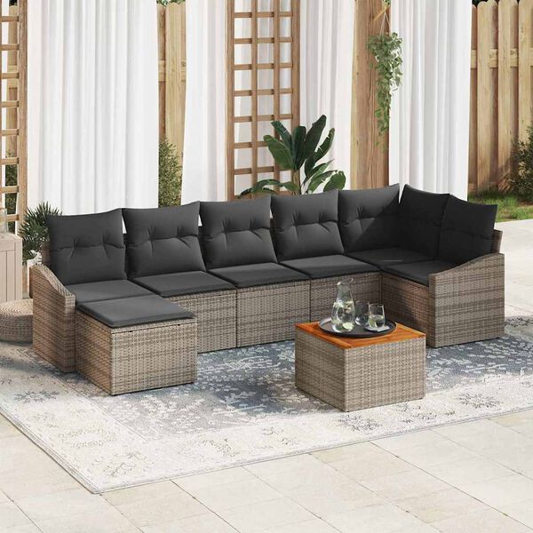 vidaXL Conjunto de Sof&aacute; de Jardim 8 pcs Cinzeto Rattan Sint&eacute;tico