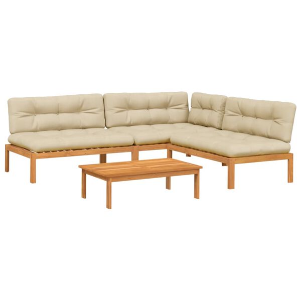 vidaXL 4 pcs m&oacute;veis de paletes p/ jardim c/ almofad&otilde;es ac&aacute;cia maci&ccedil;a