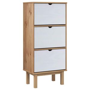 vidaXL Sapateira OTTA c/ 3 gavetas pinho maci&ccedil;o castanho/branco