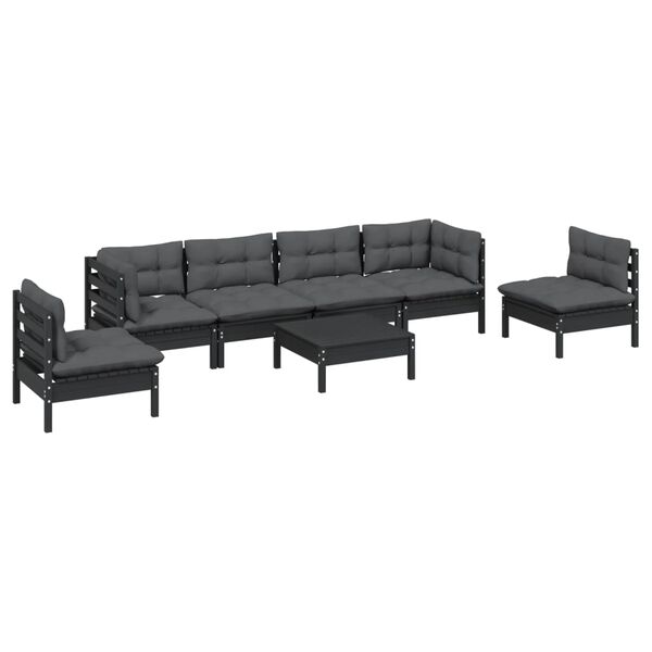 vidaXL 7 pcs conjunto lounge jardim c/ almofad&otilde;es pinho maci&ccedil;o