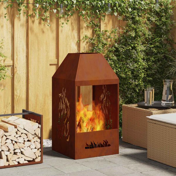 vidaXL Fire Pit Castanho 50 x 50 x 100 cm A&ccedil;o Corten