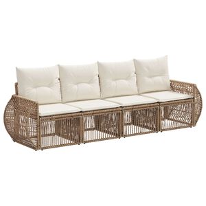 vidaXL Conjunto de Sof&aacute; de Jardim 4 unid. Bege e Branco Creme vime PE