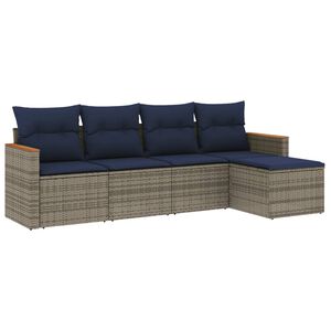 vidaXL Conjunto de sof&aacute; de jardim de 5 pe&ccedil;as com almofadas em rattan sint&eacute;tico cinza