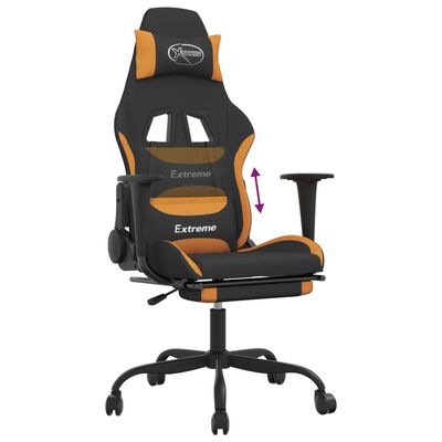 vidaxL Cadeira de gaming com apoio para os pés tecido preto e laranja