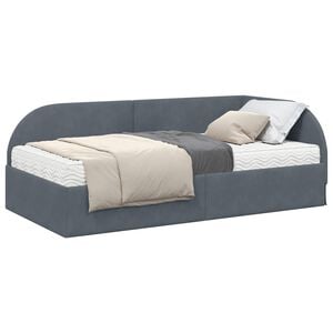 vidaXL Estrutura de Cama de Canto com Colch&atilde;o 2 pcs Cinzeto Veludo