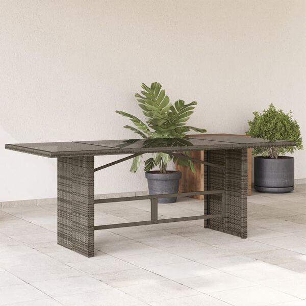 vidaXL Mesa de jardim com tampo de vidro 190x80x75 cm vime PE cinza