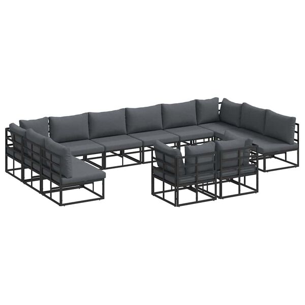 vidaXL Conjunto de Sofá de Jardim com almofada 12 pcs Preto Alumínio