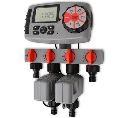 vidaXL Temporizador água autom. c/ 4 estações e sensor de humidade 3V