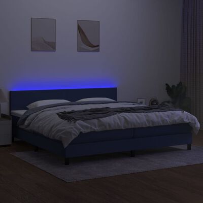 vidaXL Cama box spring c/ colchão e LED 200x200 cm tecido azul