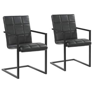 vidaXL Cadeiras de jantar cantilever 2 pcs couro genu&iacute;no preto