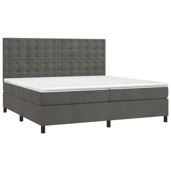 vidaXL Cama box spring c/ colch&atilde;o/LED 200x200cm veludo cinzento-escuro
